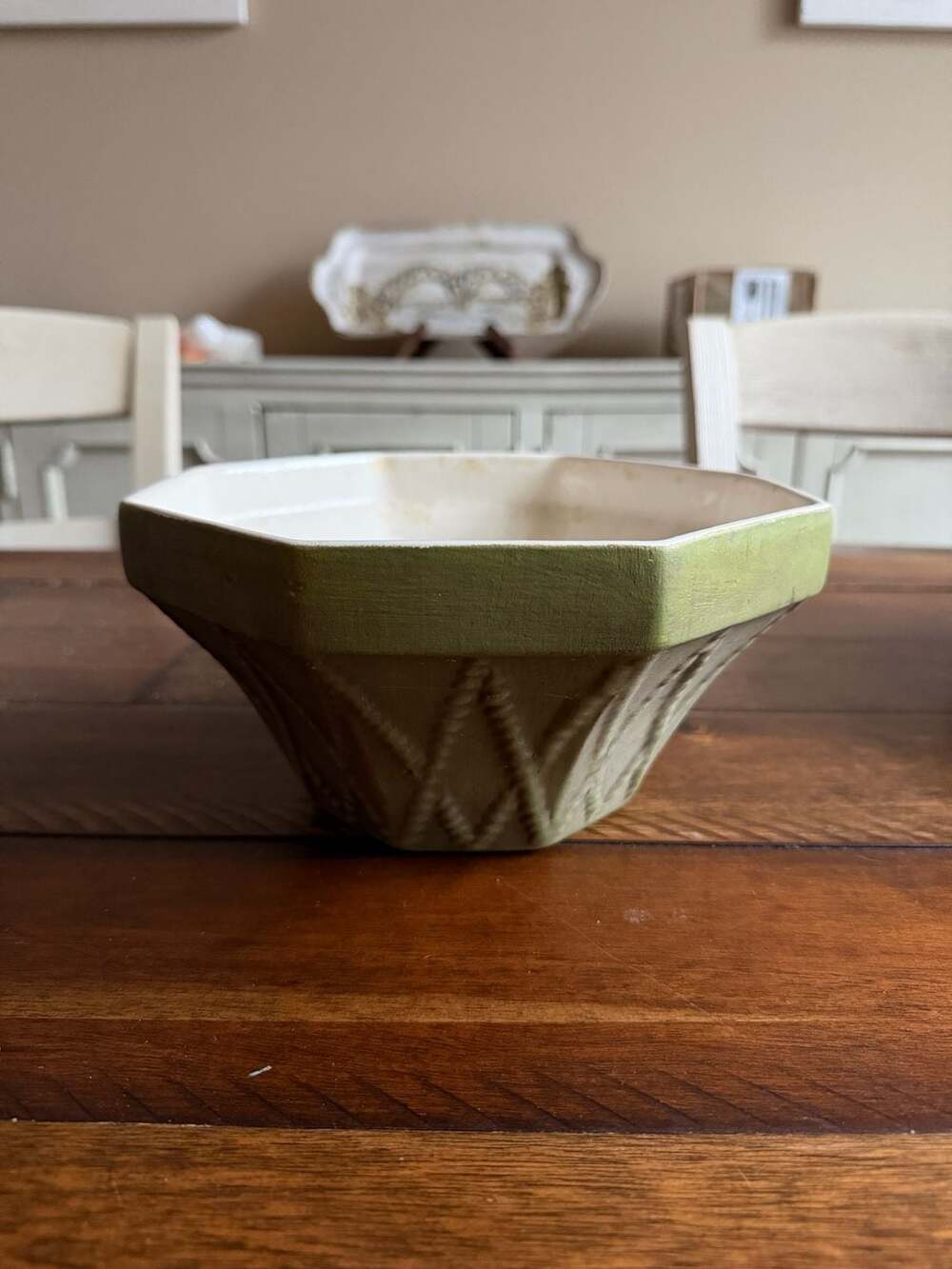 Vintage Haeger USA No. 834 Octagonal Green Ceramic Planter Bowl